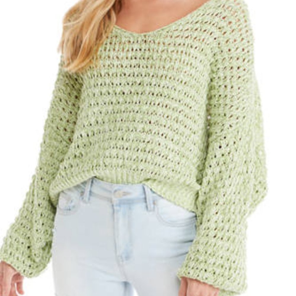 Free People Coconut V Neck Sweater in Kiwi Combo